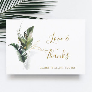 Tropical Foliage Gold Wedding Thank You Card