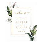 Tropical Foliage Gold Wedding Welcome Sign
