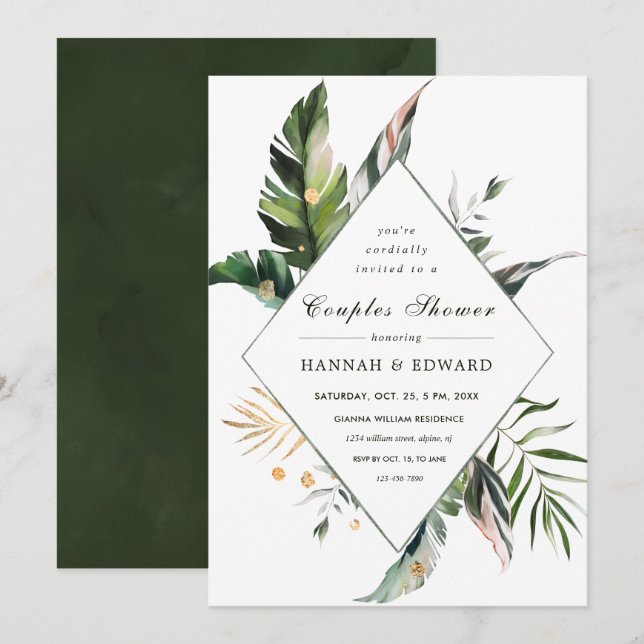 Tropical Foliage Green Couples Shower Invitation (Front/Back)