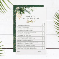 Tropical Foliage Green & Gold Bridal Shower Game 