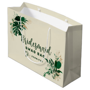 Tropical Foliage Green & Gold Bridesmaid Swag Large Gift Bag