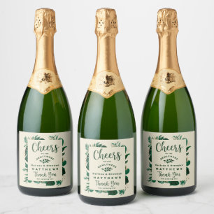 Tropical Foliage Green & Gold Leaf Wedding Cheers Sparkling Wine Label