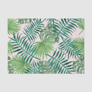 Tropical Foliage Green on Pink Watercolor Tissue Paper