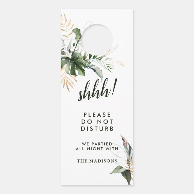 Tropical Foliage Green Wedding Do Not Disturb Door Hanger (Front)