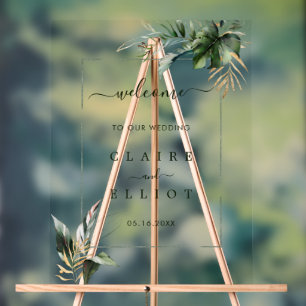 Tropical Foliage Green Wedding Welcome  Acrylic Sign