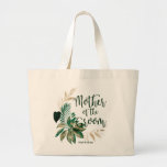 Tropical Foliage Green Wreath Mother of the Groom Large Tote Bag<br><div class="desc">Tropical Foliage Trendy Greenery and Gold Wreath Personalised Mother of the Groom Tote Bags - with tropical leaf wreath. A fun bridal party gift idea, or to hold all the wedding swag for your bride squad, in a bold colour palette of rich greens, emerald, and gold. This design is perfect...</div>