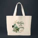 Tropical Foliage Green Wreath Mother of the Groom Large Tote Bag<br><div class="desc">Tropical Foliage Trendy Greenery and Gold Wreath Personalised Mother of the Groom Tote Bags - with tropical leaf wreath. A fun bridal party gift idea, or to hold all the wedding swag for your bride squad, in a bold colour palette of rich greens, emerald, and gold. This design is perfect...</div>