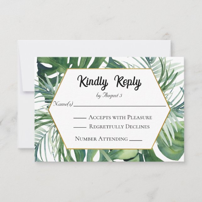 Tropical Foliage Greenery Wedding RSVP (Front)