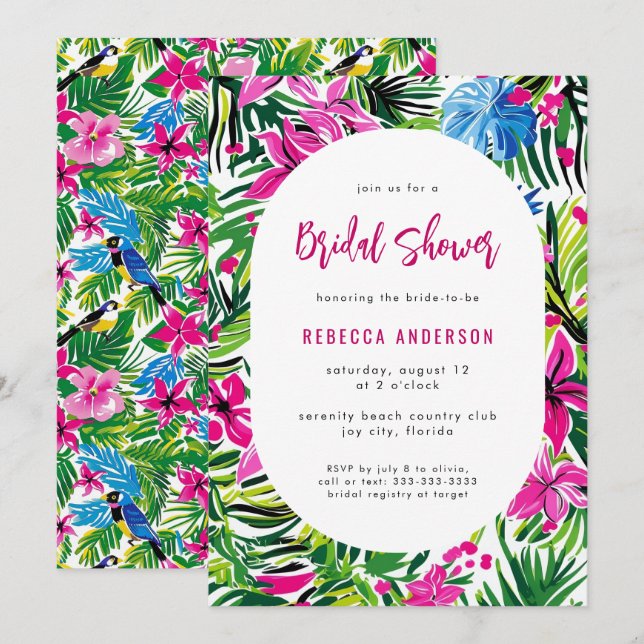 Tropical Foliage Hawaii Luau Wedding Bridal Shower Invitation (Front/Back)