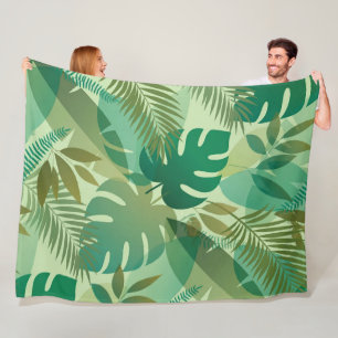 Tropical Foliage Jungle Leaves Green Fleece Blanket