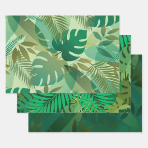 Tropical Foliage Jungle Leaves Green Wrapping Paper Sheet
