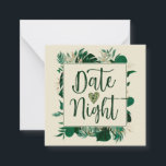 Tropical Foliage Leafy Newlyweds Date Night Card<br><div class="desc">Tropical Foliage Trendy Greenery and Gold Leaves Modern Frame Custom Date Night Guest Activity Mini Note Cards - with tropical leaf border, Brushed Marker typography, and your Custom text. Give them to the wedding guests to fill out and drop into the matching Date Jar for the bride and groom! in...</div>