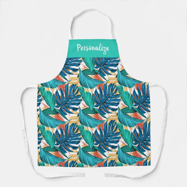 Tropical Foliage Leaves Floral Women's Cooking Apron (Front)