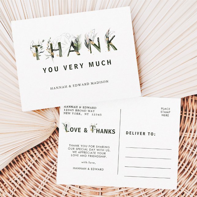 Tropical Foliage Letter Thank You Postcard (Front & Back)