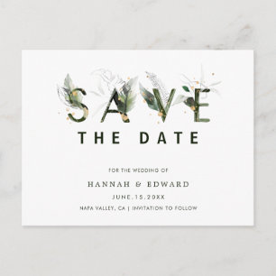 Tropical Foliage Letter Wedding Save the Date Announcement Postcard