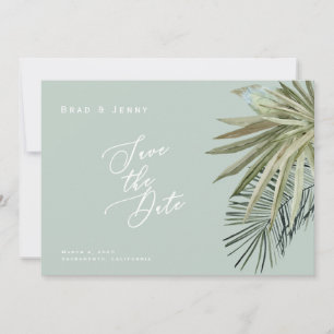 Tropical Foliage Light Sage Wedding Save the Date