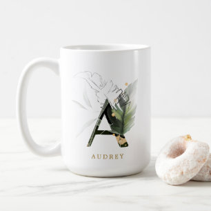 Tropical Foliage Monogram Letter "A" Personalised Coffee Mug
