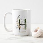 Tropical Foliage Monogram Letter "H" Personalised Coffee Mug<br><div class="desc">Personalised tropical leaves monogram letter “H” with faux gold accents coffee mug. Please click Customise link to change font,  size,  and colour.  >>> Check out the entire collection (Link below) https://www.zazzle.com/collections/tropical_foliage_monogram_tote_bags_coffee_mugs-119635332640853209</div>