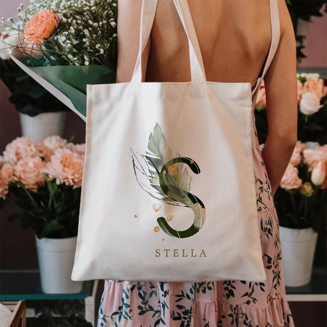 Tropical Foliage Monogram Letter “S” Personalised Tote Bag (Creator Uploaded)