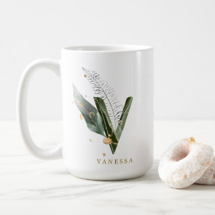 Tropical Foliage Monogram Letter "V" Personalised Coffee Mug