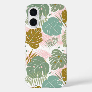 Tropical Foliage - Monstera And Palm Leaf Pattern iPhone 16 Case