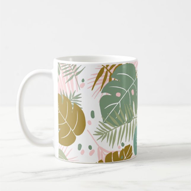 Tropical Foliage - Monstera And Palm Leaf Pattern Coffee Mug (Left)