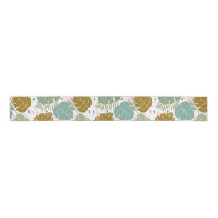 Tropical Foliage - Monstera And Palm Leaf Pattern Grosgrain Ribbon