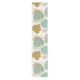 Tropical Foliage - Monstera And Palm Leaf Pattern Short Table Runner