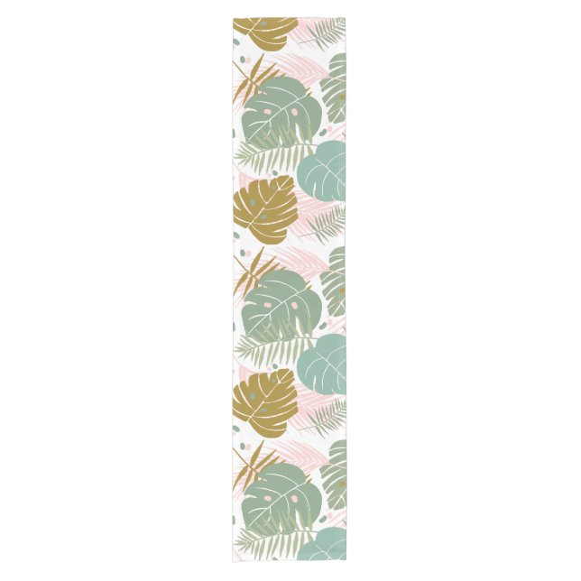 Tropical Foliage - Monstera And Palm Leaf Pattern Short Table Runner (Front)