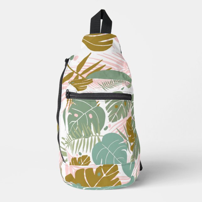 Tropical Foliage - Monstera And Palm Leaf Pattern Sling Bag (Front)