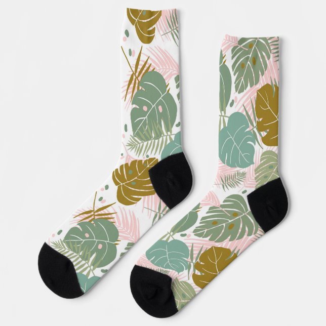 Tropical Foliage - Monstera And Palm Leaf Pattern Socks (Left)