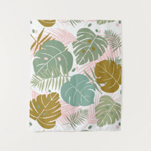 Tropical Foliage - Monstera And Palm Leaf Pattern Tapestry
