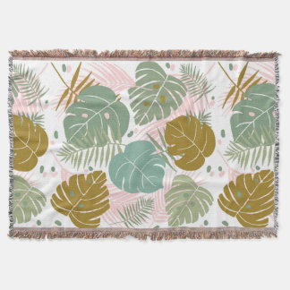 Tropical Foliage - Monstera And Palm Leaf Pattern Throw Blanket