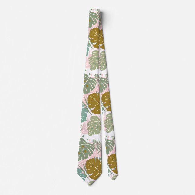Tropical Foliage - Monstera And Palm Leaf Pattern Tie (Front)