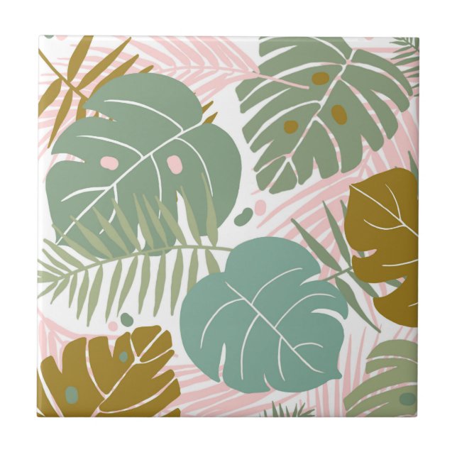 Tropical Foliage - Monstera And Palm Leaf Pattern Tile (Front)