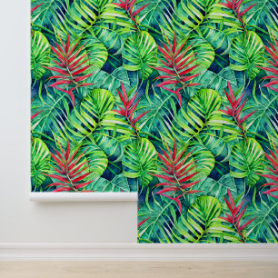 Tropical foliage monstera leaf jungle pattern wall