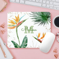 Tropical Foliage Palm Floral Monogram Script Gold