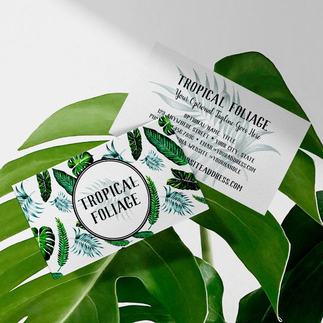 Tropical Foliage Palm Leaves & Greenery Watercolor Business Card (Creator Uploaded)