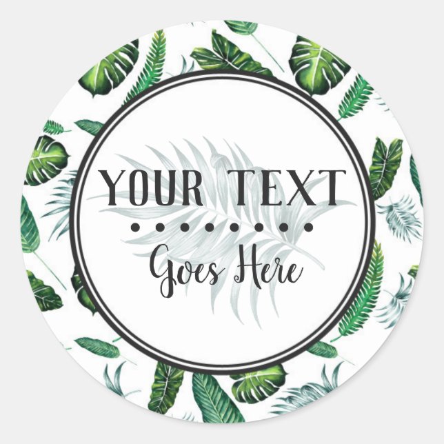 Tropical Foliage Palm Leaves & Greenery Watercolor Classic Round Sticker (Front)