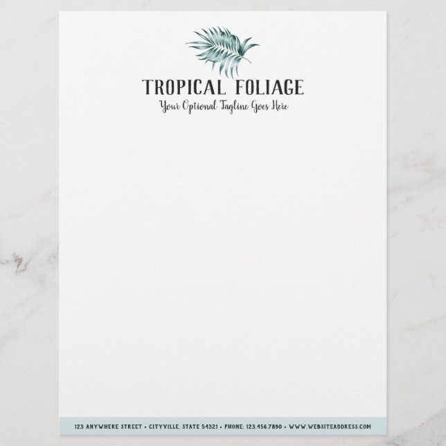 Tropical Foliage Palm Leaves & Greenery Watercolor Custom Letterhead (Front)