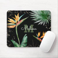 Tropical Foliage Palm Monogram Script Gold Black