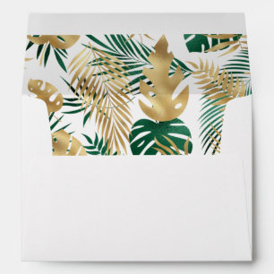 Tropical Foliage Pattern Green Gold White Envelope