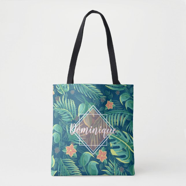 Tropical Foliage Pattern Personalised Tote Bag (Front)