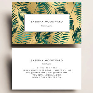 Tropical Foliage Pattern Teal Gold Business Card