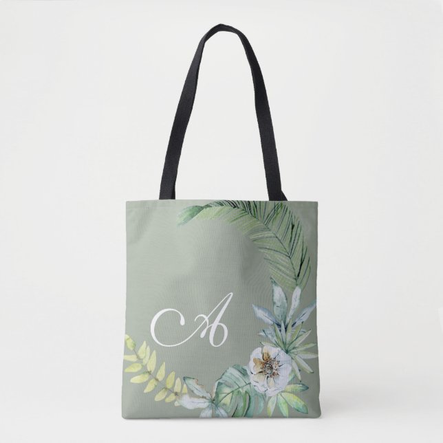  Tropical Foliage Personalised Sage  Tote Bag (Front)