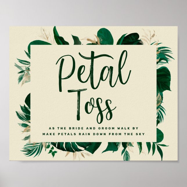 Tropical Foliage Petal Toss Newlywed Send-off Sign (Front)