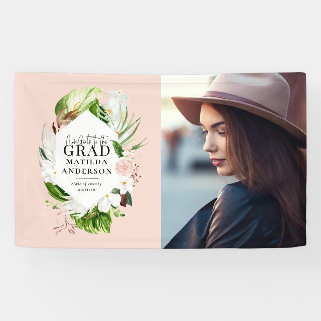 Tropical foliage photo graduation party banner (Horizontal)