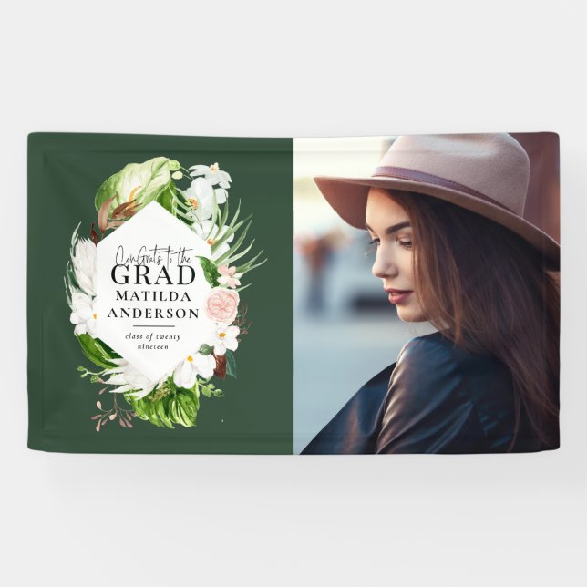 Tropical foliage photo graduation party banner (Horizontal)