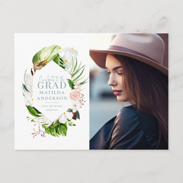 Tropical foliage photo graduation postcard (Front)