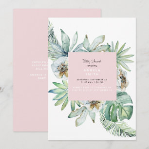 Tropical Foliage Pink Baby Shower Invitation